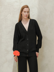 Cashmere Mix Long Ribbed Cardigan
