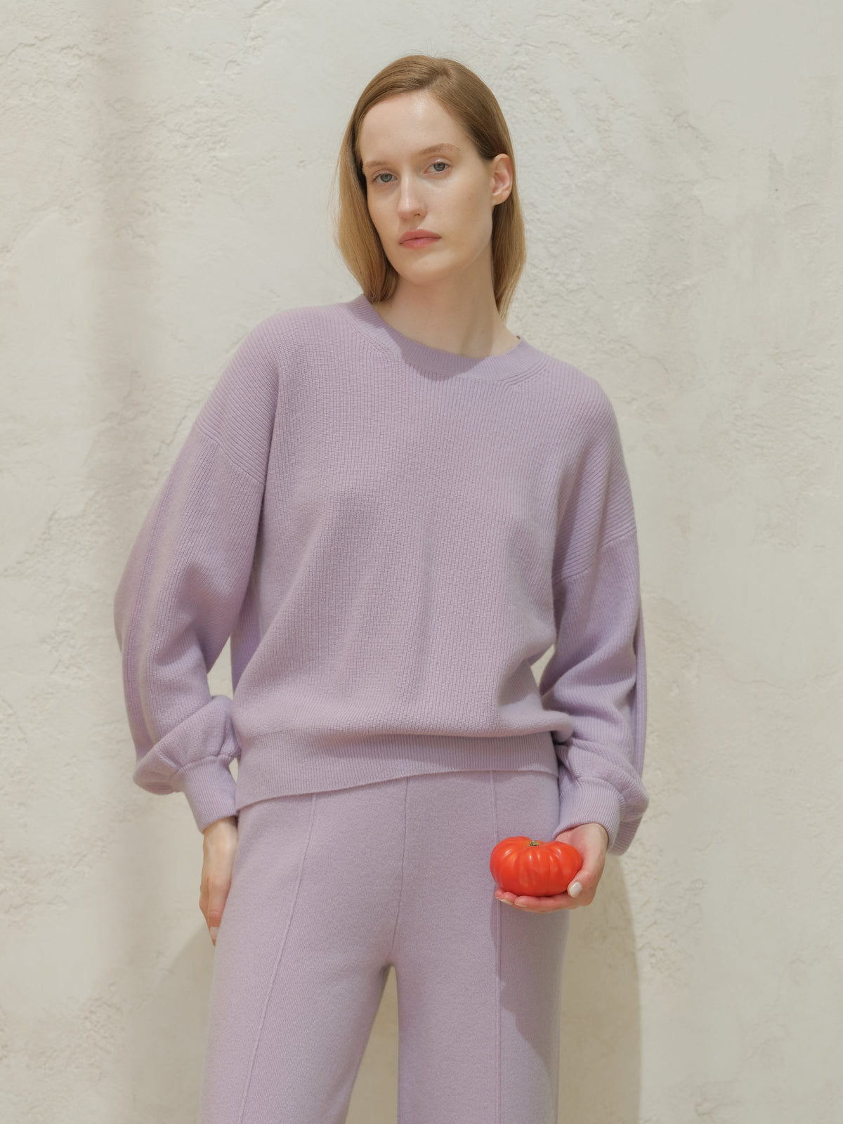 Cashmere Mix Balloon Sleeve Crewneck