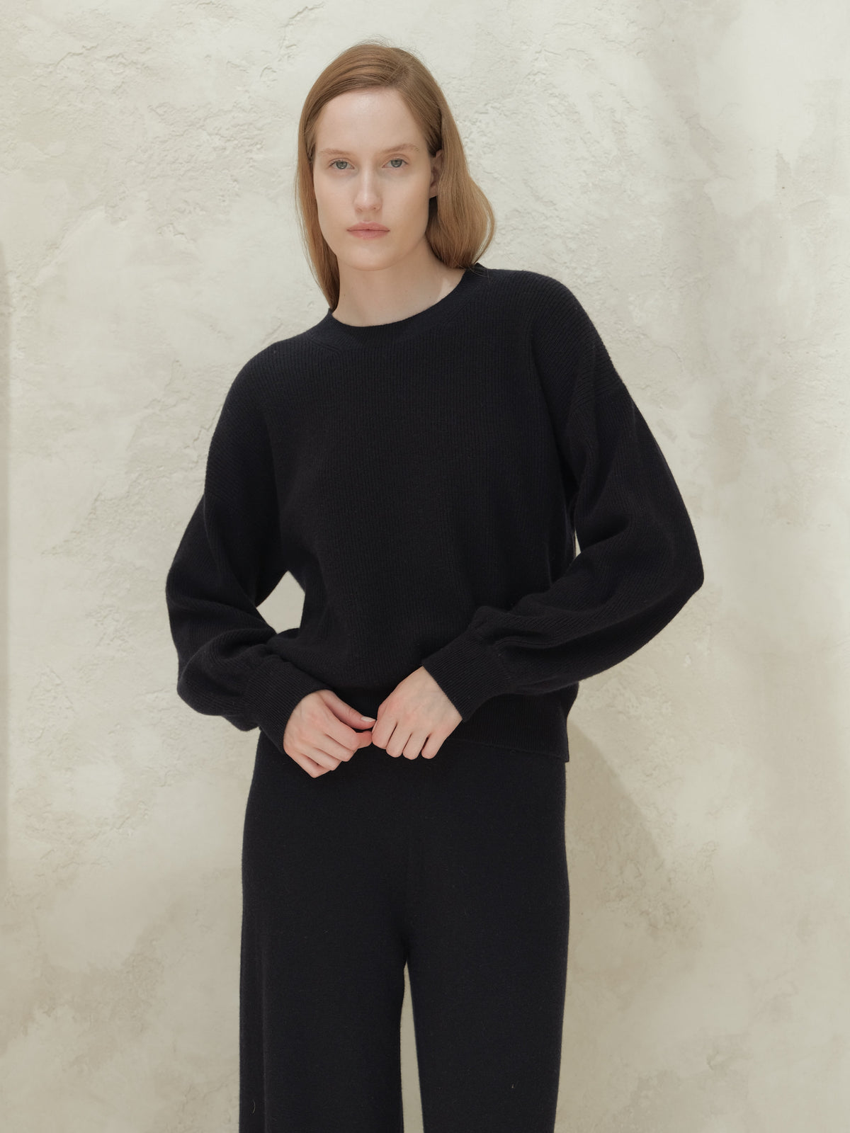 Cashmere Mix Balloon Sleeve Crewneck