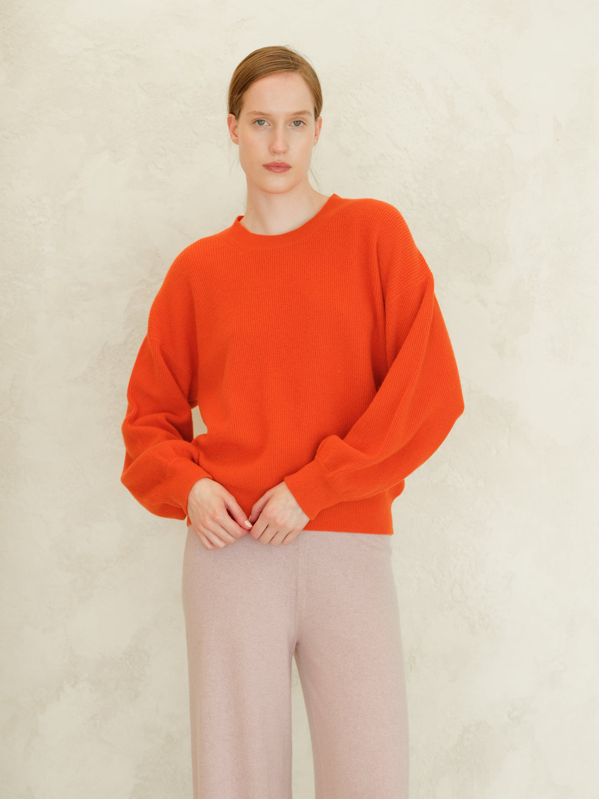 Cashmere Mix Balloon Sleeve Crewneck
