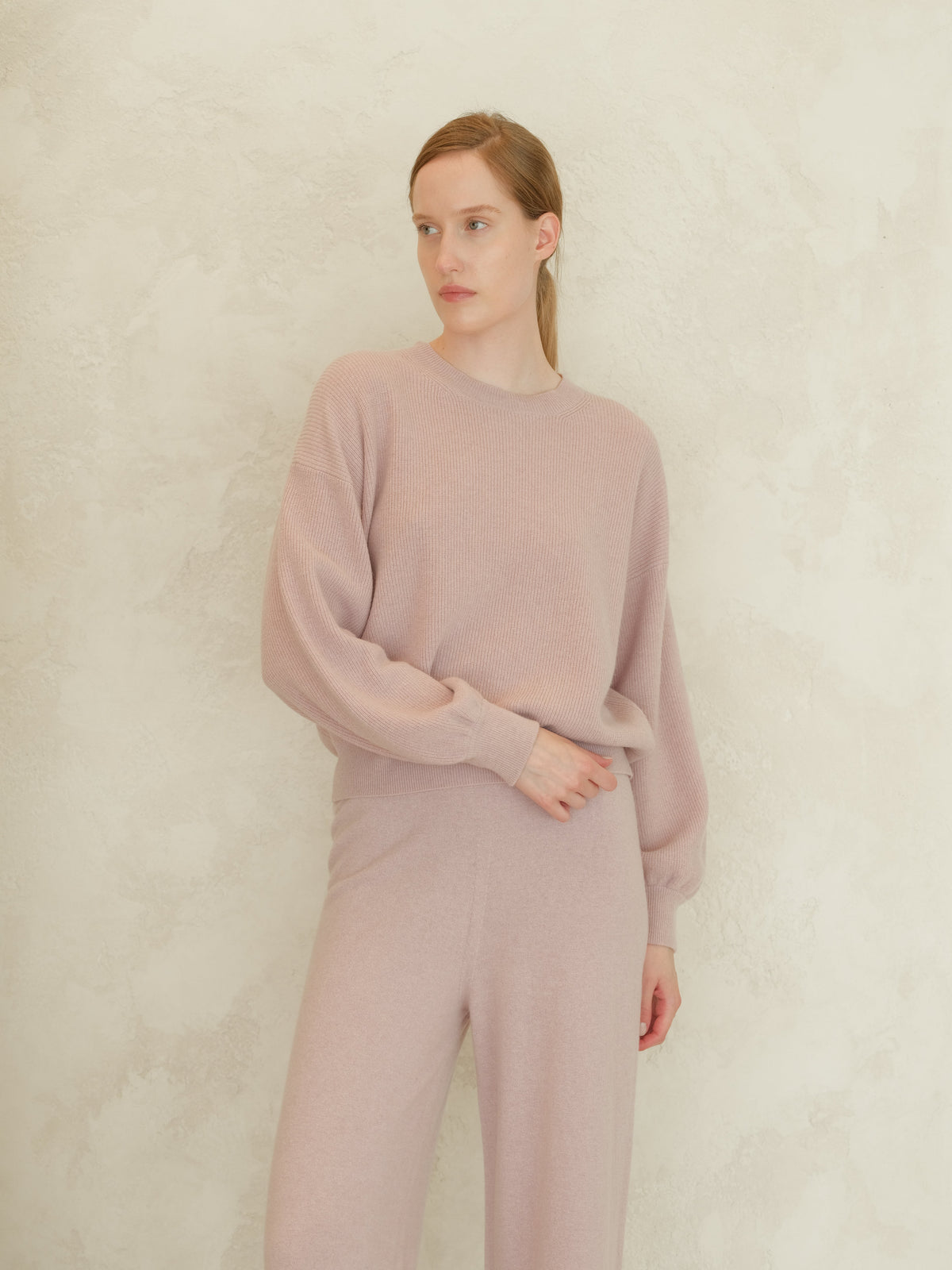 Cashmere Mix Balloon Sleeve Crewneck