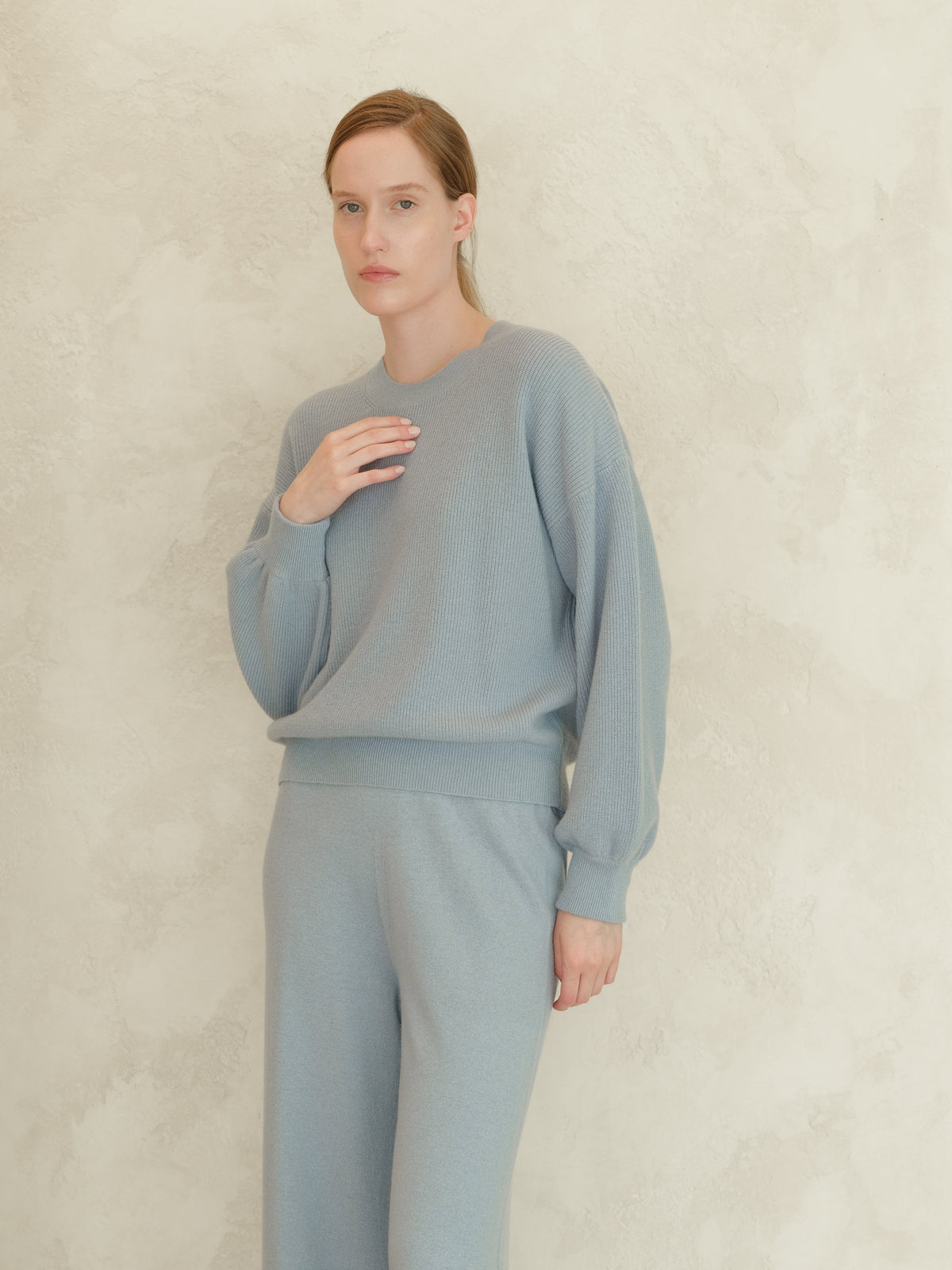 Cashmere Mix Balloon Sleeve Crewneck