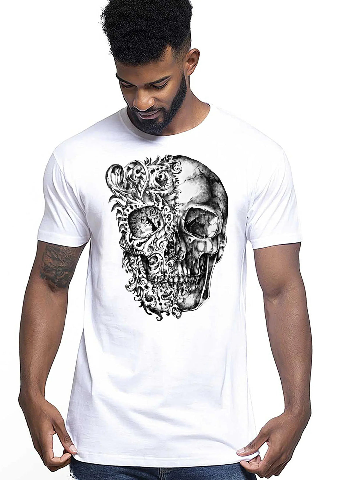 Artskull Floreal Skull Zombi Tattoo 9016 T-shirt Urban Men Uomo 100% Cotone Pettinato JK