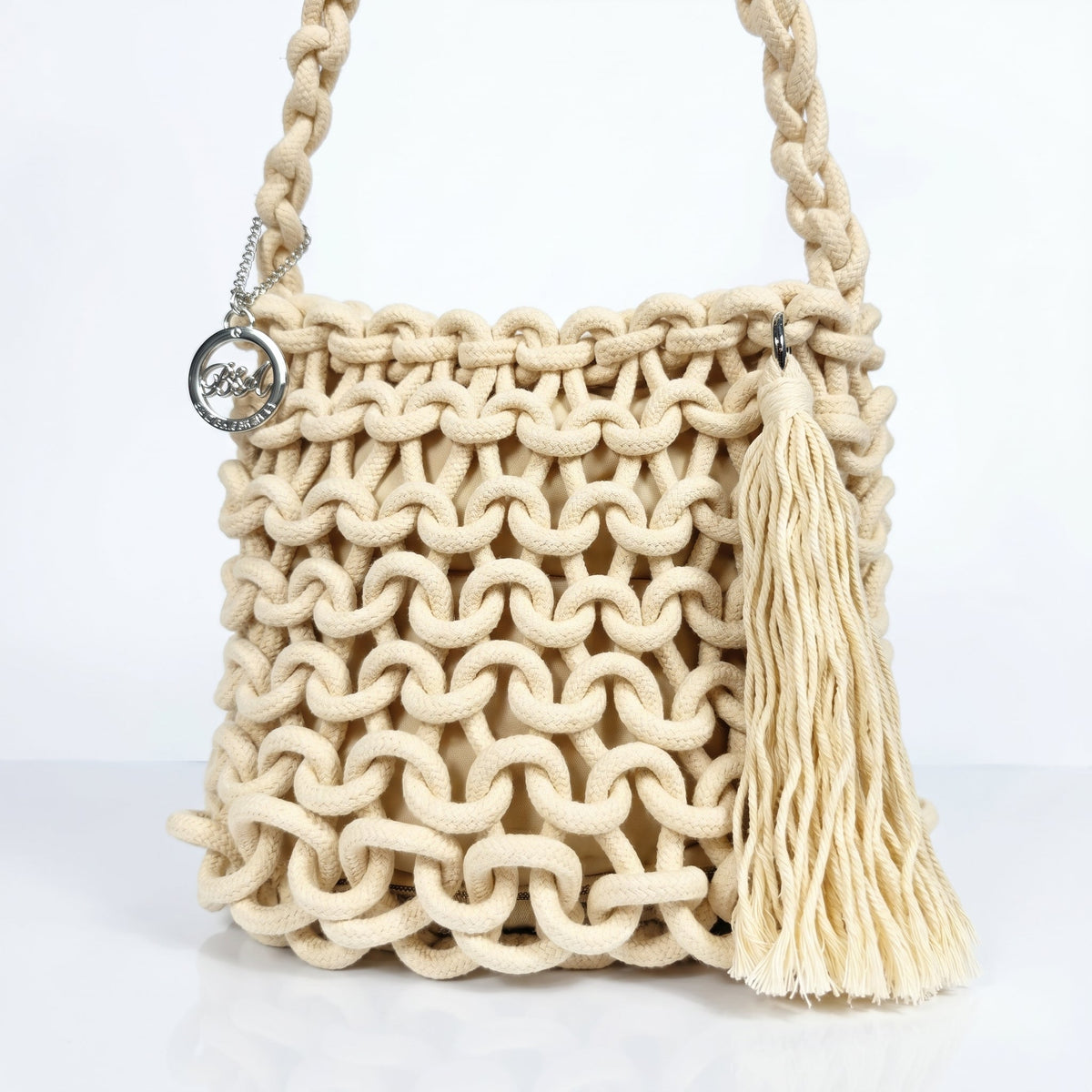 Baci & Abbracci Borsa a Spalla Grande in Corda di Cotone