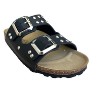 Biochic Sandalo da donna con 2 fasce con borchie e fibbie regolabili Bipel BC4003B nero
