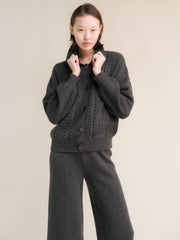 Cashmere Mix Cable Polo Cardigan