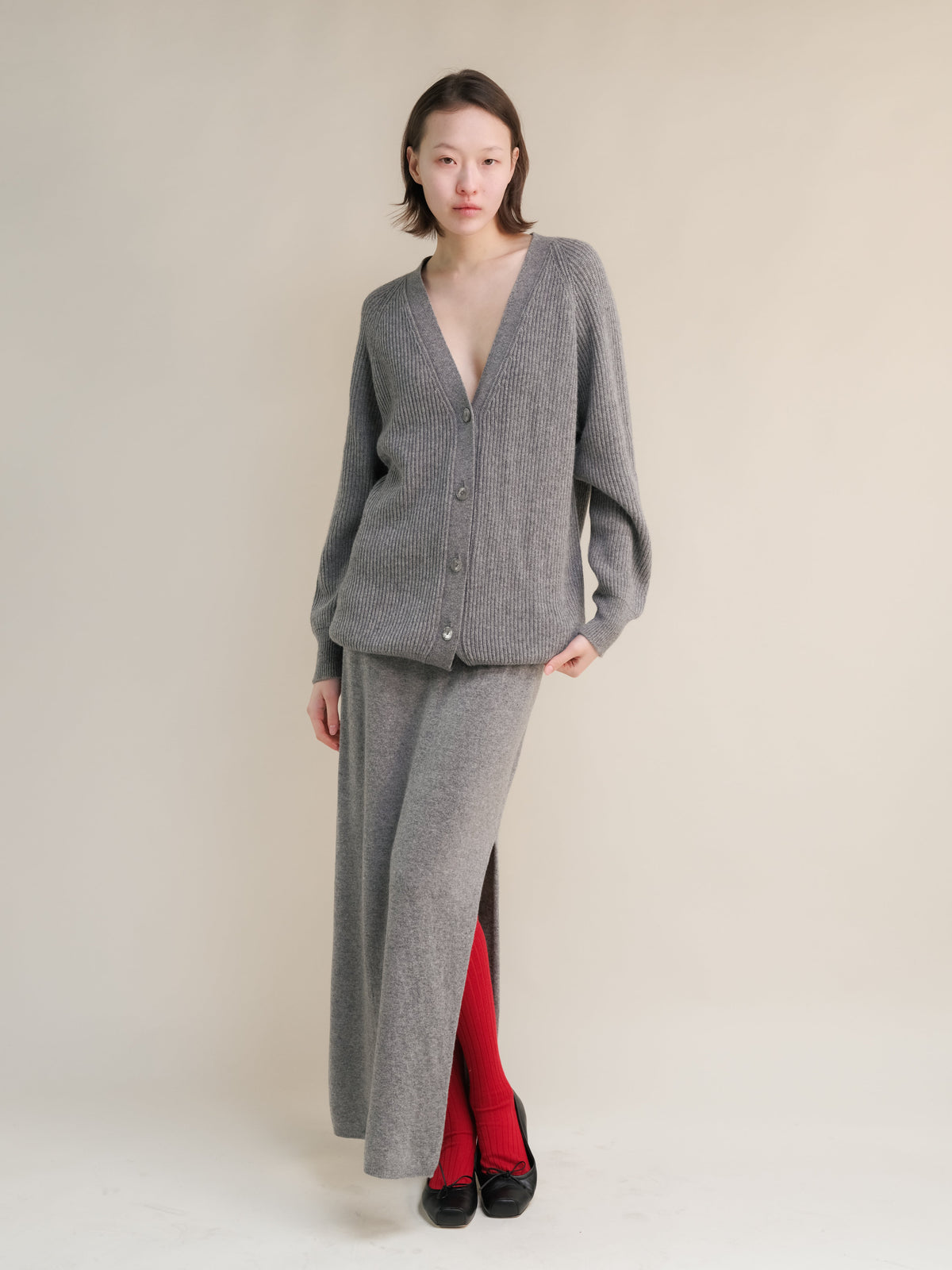 Cashmere Mix Long Ribbed Cardigan