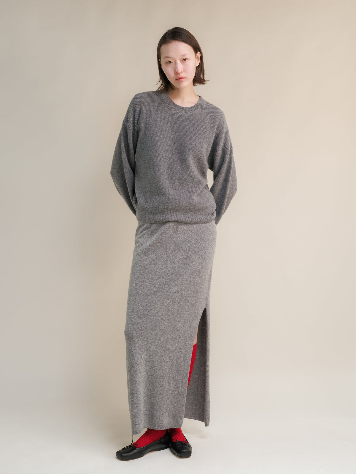 Cashmere Mix Balloon Sleeve Crewneck