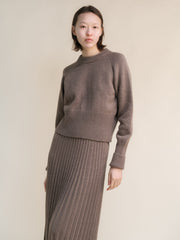 Cashmere Mix Roll-Up Cuff Crewneck