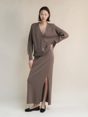 Cashmere Mix Long Ribbed Cardigan