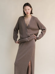 Cashmere Mix Long Ribbed Cardigan