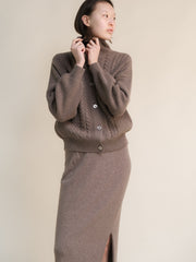 Cashmere Mix Cable Polo Cardigan