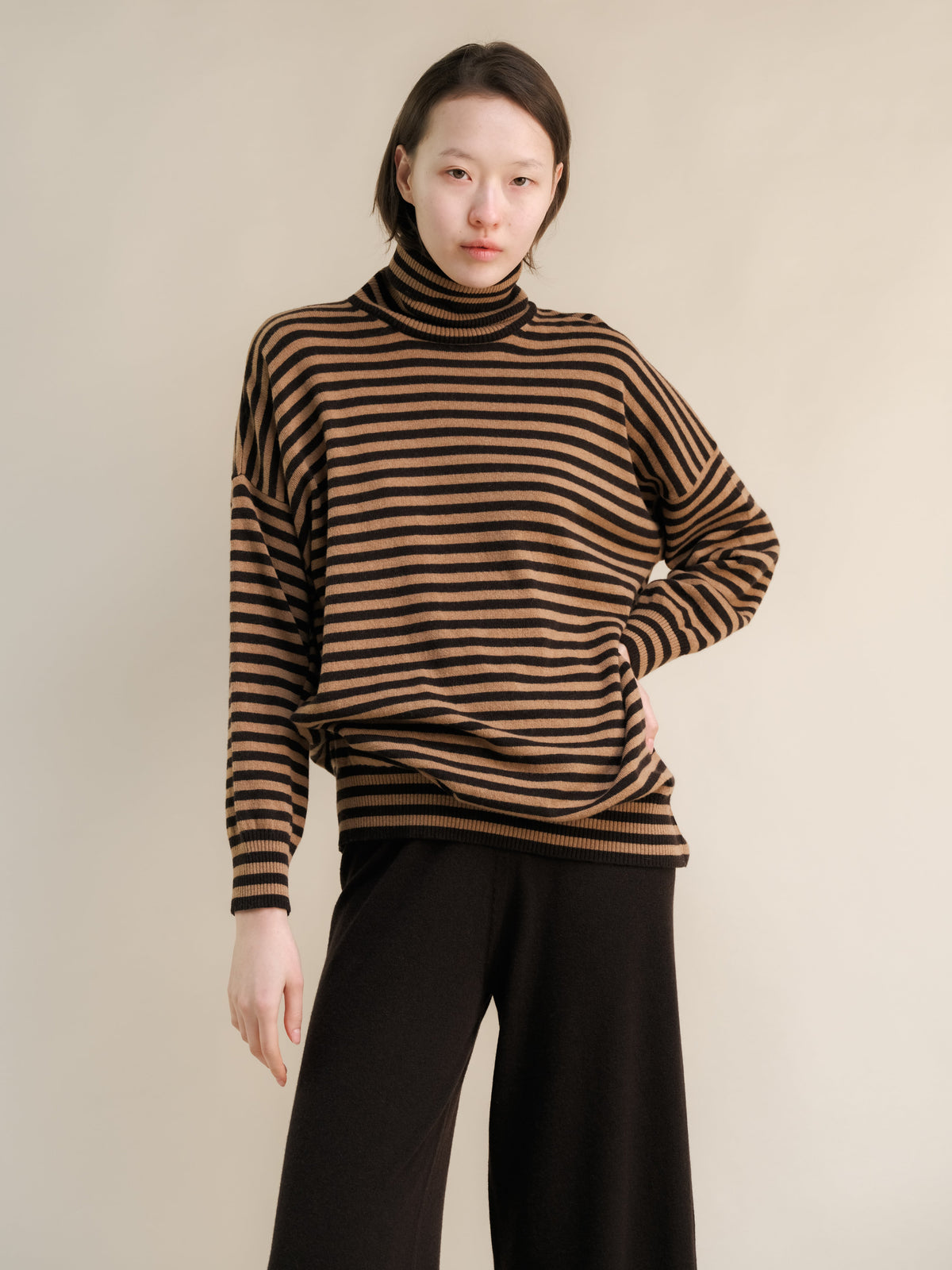 Cashmere Mix Maxi Striped Turtleneck