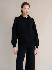 Cashmere Mix Cable Polo Cardigan