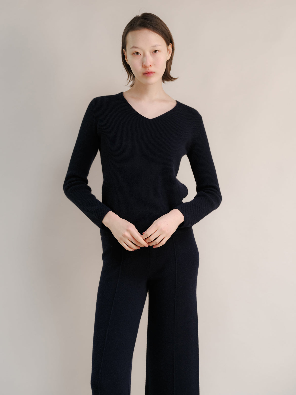 Cashmere Mix Ribbed V-Neck