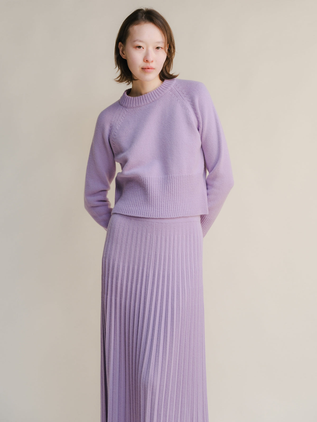 Cashmere Mix Roll-Up Cuff Crewneck