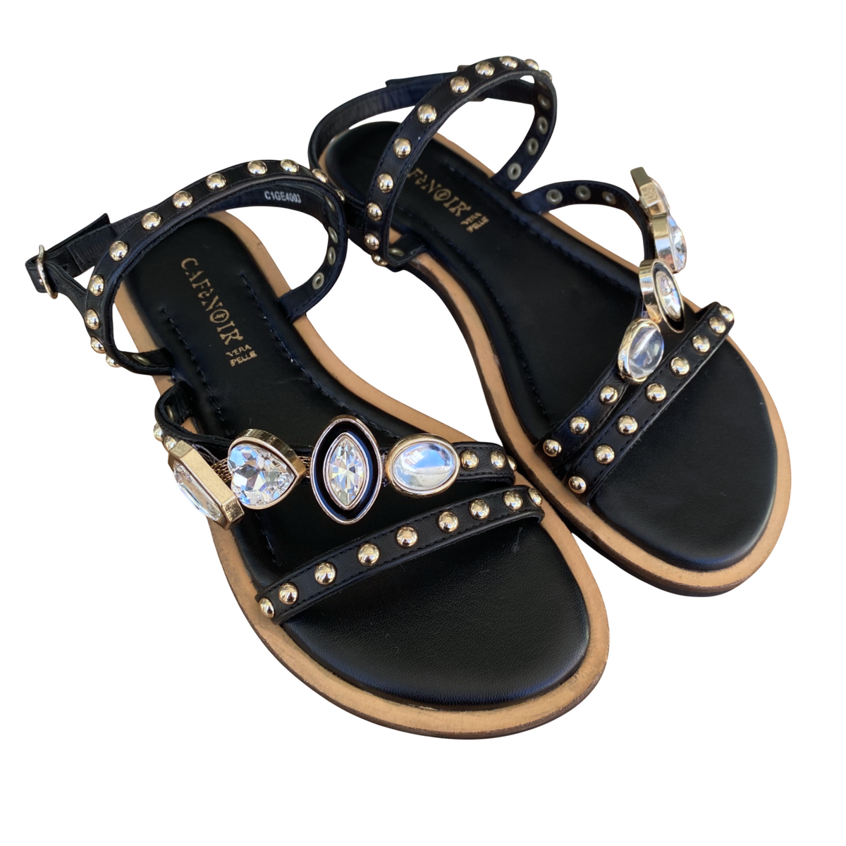 CafèNoir Sandalo Donna Nappa Asimmetrico Borchie Pietre Multicolor C1GE4003 Nero