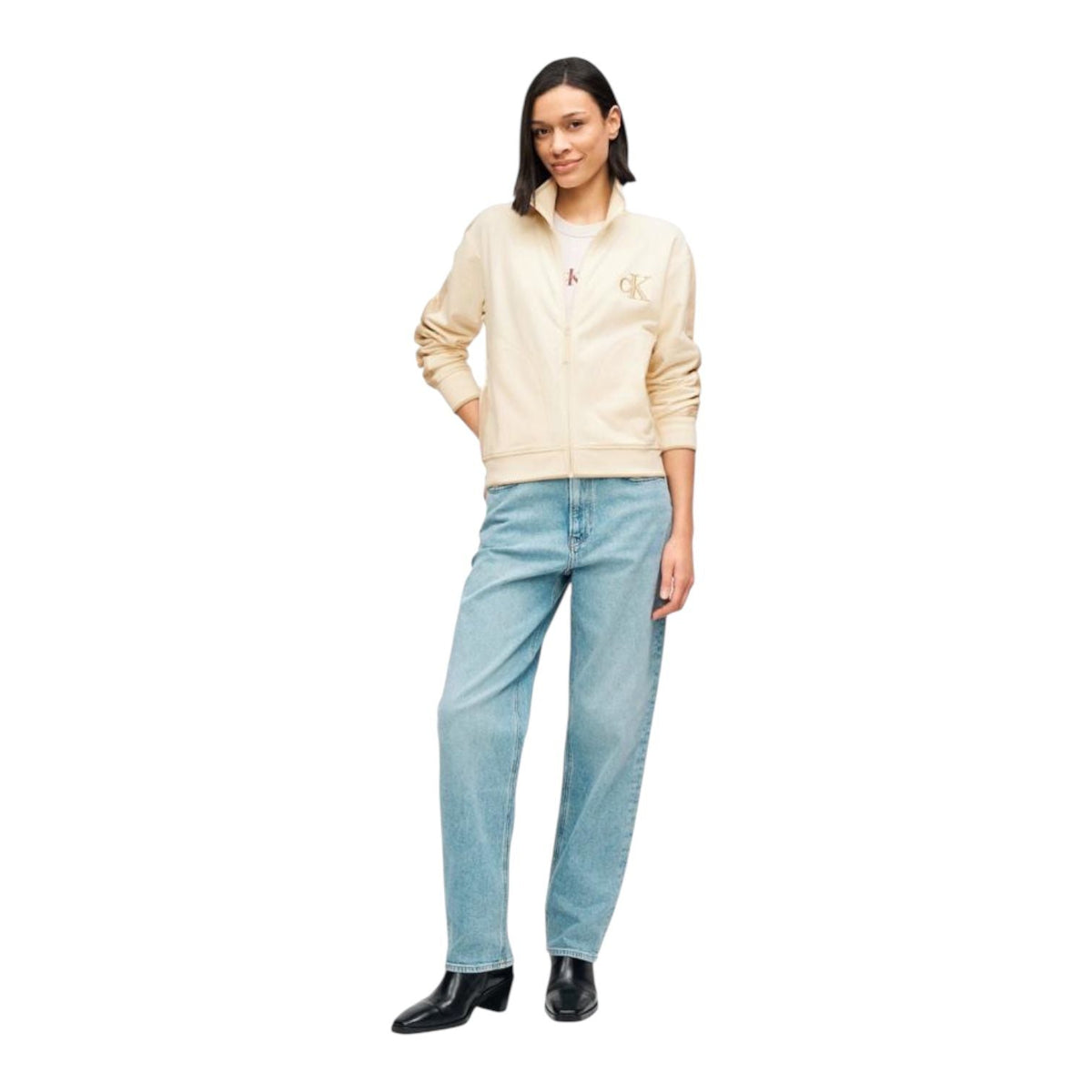 Calvin Klein Jeans Felpa Donna Zip Completa LV047E226G YAC Beige