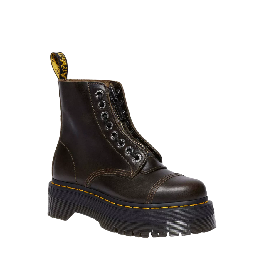 Dr. Martens Sinclair 31993302 Donna Tortora Scuro - Stivale Platform Zip Pelle Cerosa