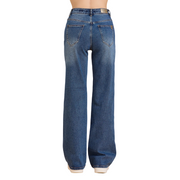 Griffai - Jeans Donna DGF5809 Blu Medio - Pantalone Flare a Palazzo