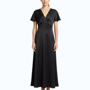 Griffai Abito Lungo Donna Raso Scollo V Nero - DGP7962