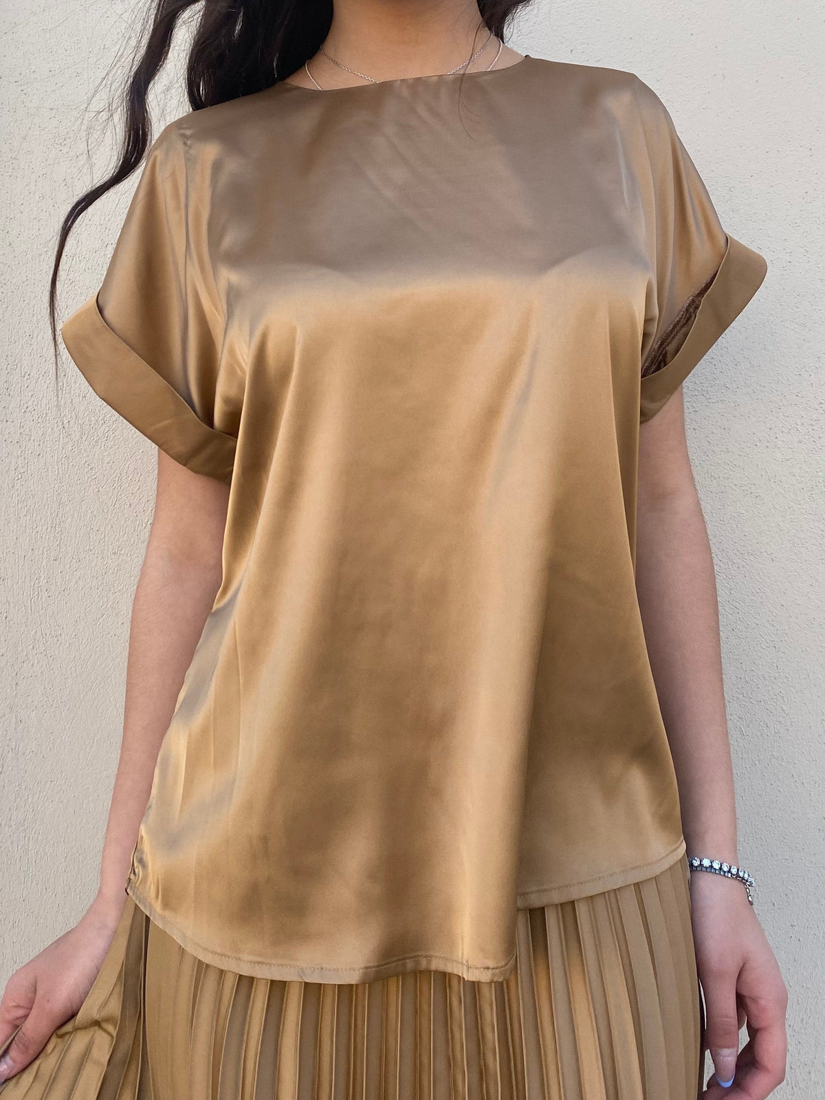Griffai casacca manica corta da donna in raso DGP6687 bronzo