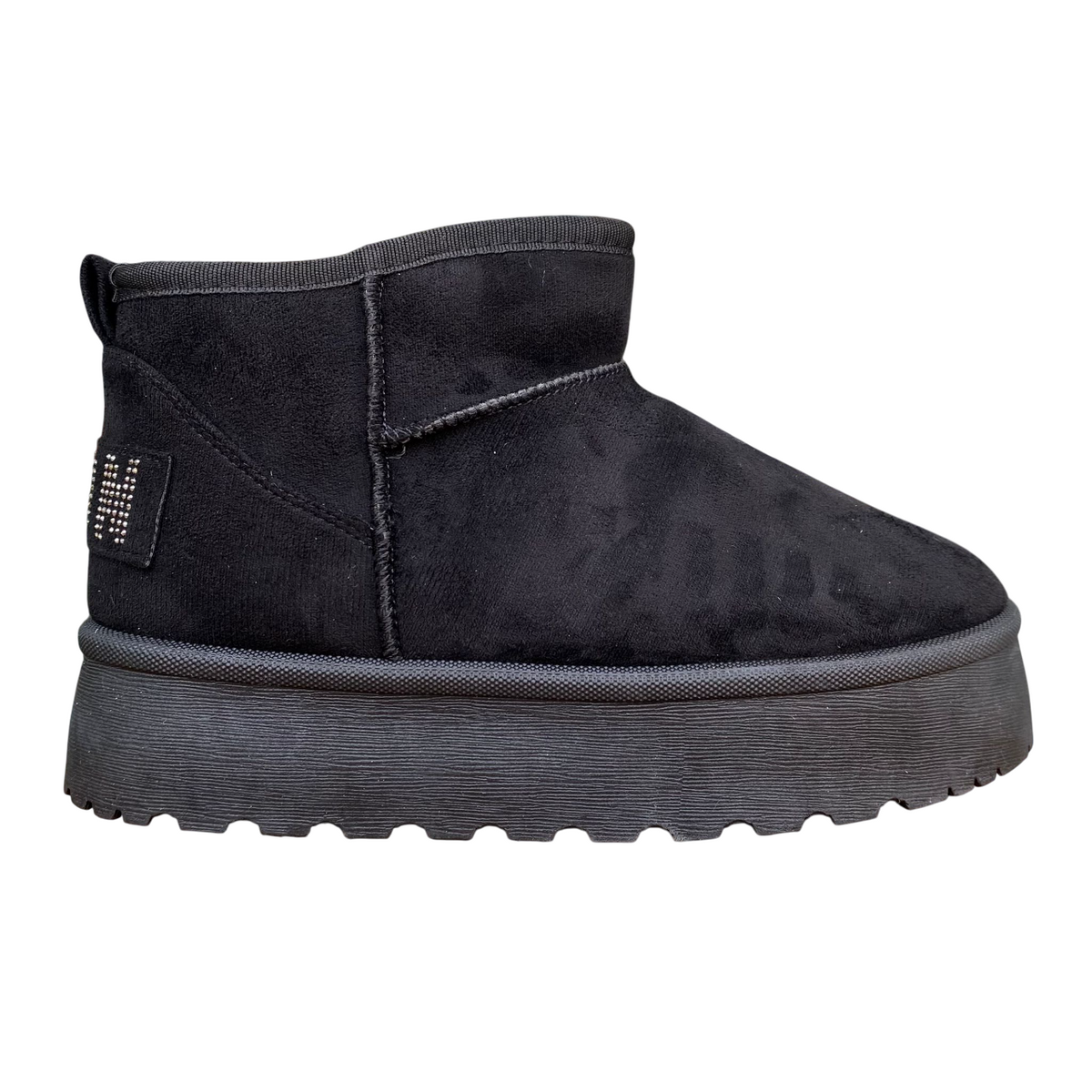 Icon Tronchetto donna IC04416SD nero, nabuk, pelliccia interna e logo brillantino.