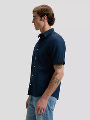 Lee Camicia Uomo Manica Corta 112376564 Rivet Navy Lino Cotone