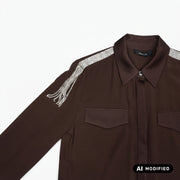 Relish Camicia SERIOUS manica lunga con tasche più patte raso più applicazioni strass SRA2603009012 marrone