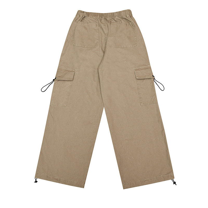 Solid Color Simple Loose Drawstring Pocket Overalls