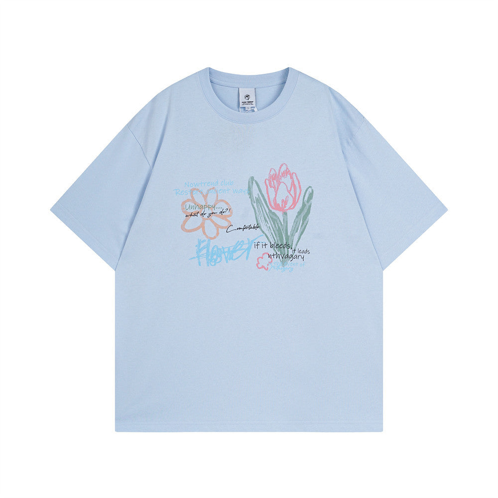Graffiti Flower Print Short Sleeve