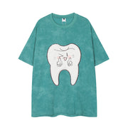 Funny Funny Teeth Paste Cloth Embroidery Short Sleeve