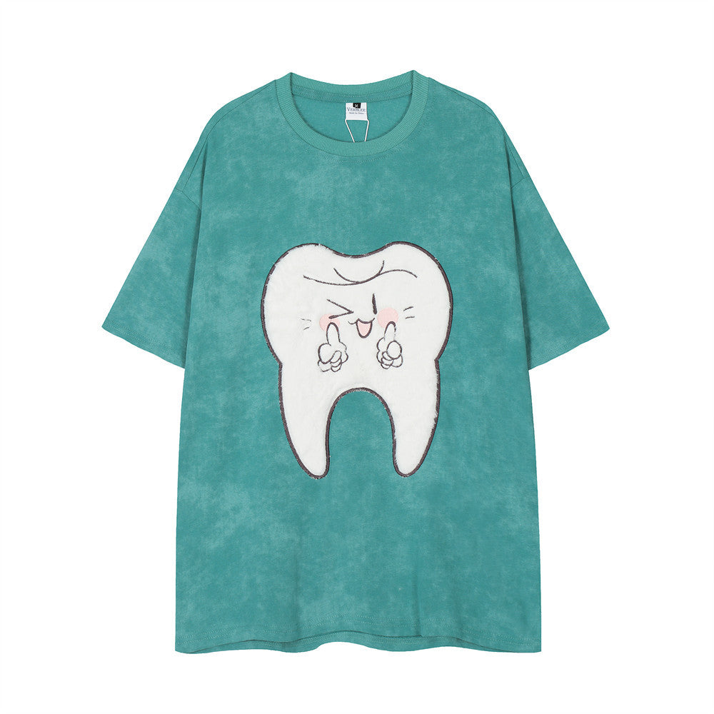 Funny Funny Teeth Paste Cloth Embroidery Short Sleeve