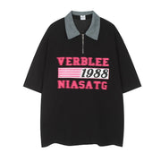 European And American Letter Print Short-sleeve Polo Shirt