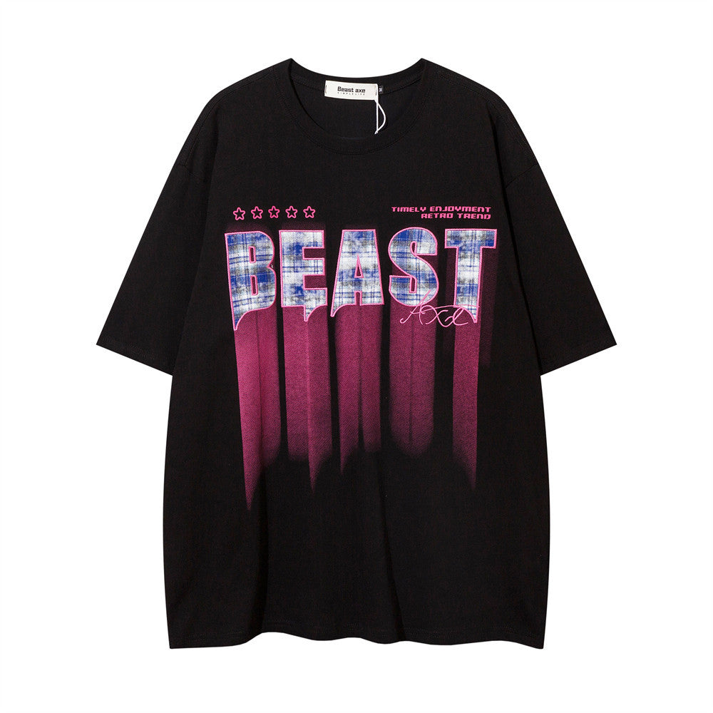 Inkjet Gradient Letter Patch Embroidery Short Sleeve