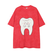 Funny Funny Teeth Paste Cloth Embroidery Short Sleeve