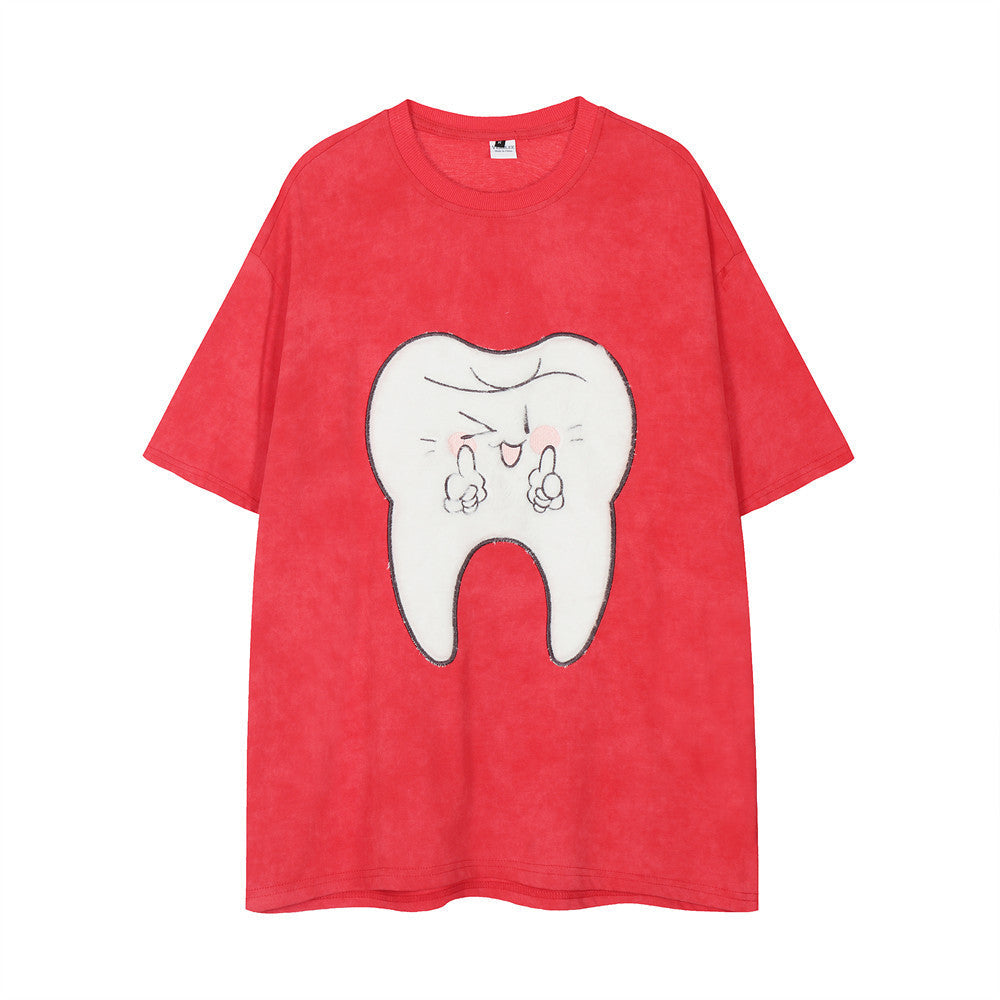 Funny Funny Teeth Paste Cloth Embroidery Short Sleeve