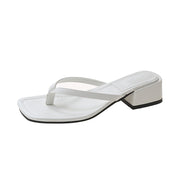 Women's Fashion Outerwear Square Toe All-matching Chunky Heel Non-slip Beach Flip Flops