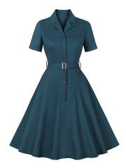 Suit Collar Single-breasted Waist Solid Color Dress
