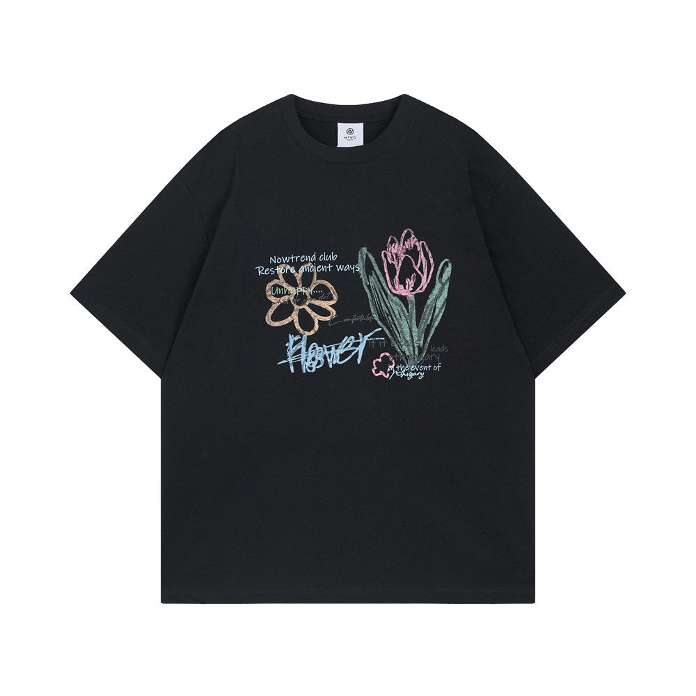 Graffiti Flower Print Short Sleeve