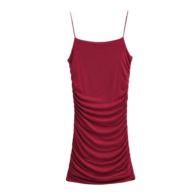 Pure Hot Girl Double Layer Pleating Rubber Band Sling Dress