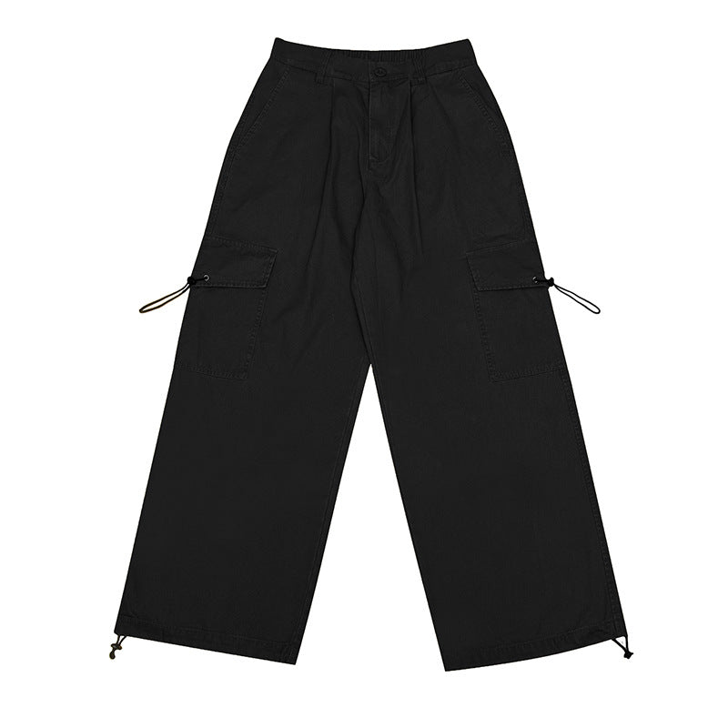 Solid Color Simple Loose Drawstring Pocket Overalls