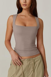 Women's Square Collar Sleeveless Double-layer Vest