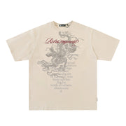 Dragon Pattern Printed Short Sleeve Cotton Fried Salt
