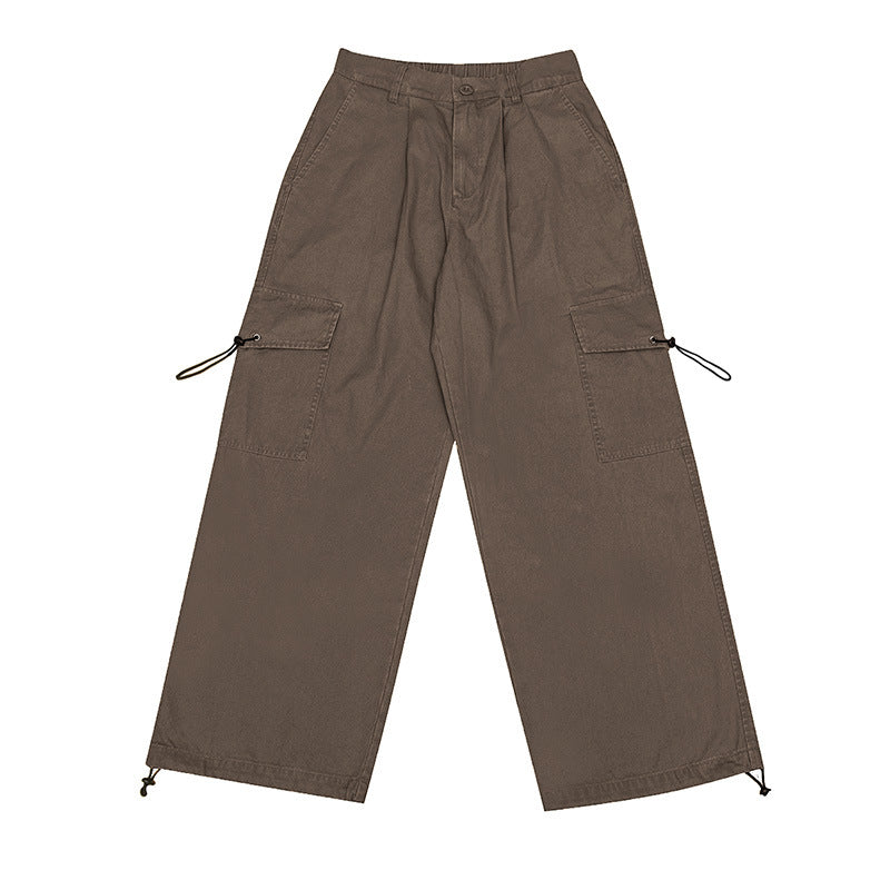 Solid Color Simple Loose Drawstring Pocket Overalls