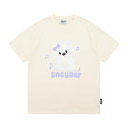 High Street Cute Plush Embroidery Puppy Short Sleeve
