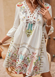 Women's Clothing V-neck Lace Stitching Printing Dress