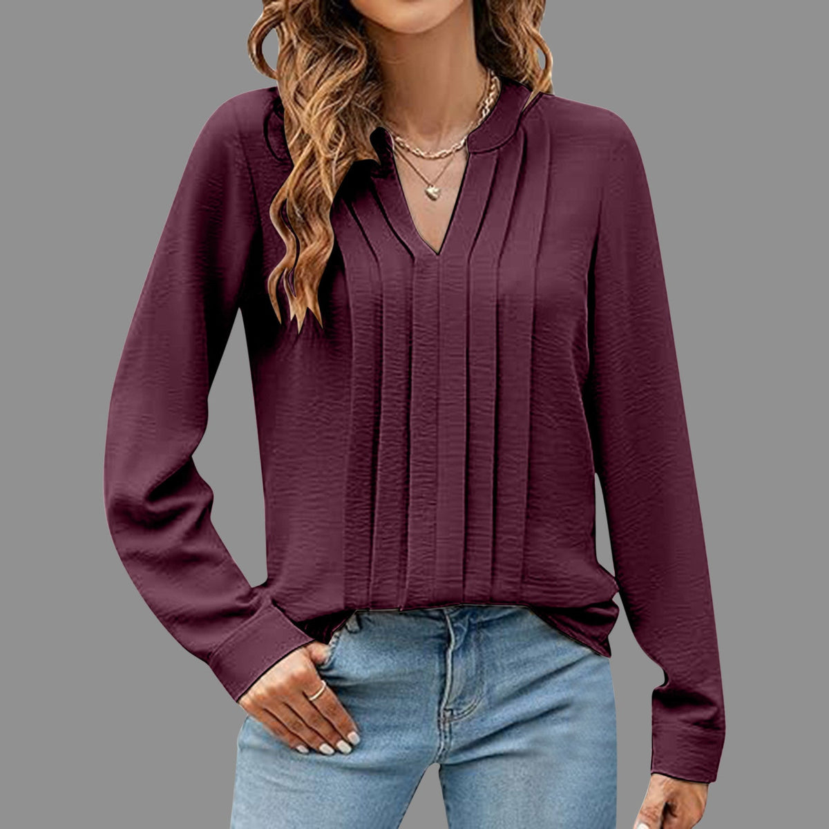 Women's V-neck Long Cuff Position Shirt Top