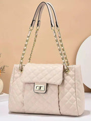 Women's Solid Color Simple Embroidery Thread Rhombus Large Capacity Chain Shoulder Messenger Bag