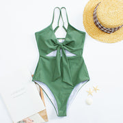 Green Polka Dot Split Leopard Solid Color Swimsuit